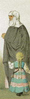 The woman represented here is a German nursemaid with her charge. They date to 1500-1550. The