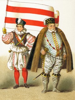 The figures in this illustration represent Germans from 1550 to 1600. They are, from left to right: