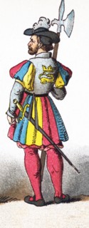 The figure represented here is a French huntsman between 1500 and 1550. This illustration dates to