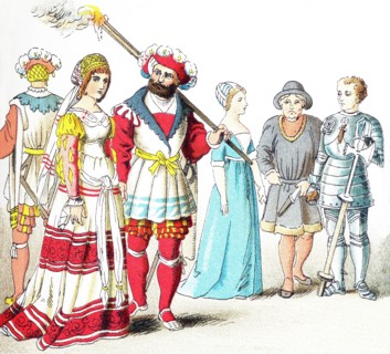 The figures pictured here represent English people between 1500 and 1550. From left to right, they