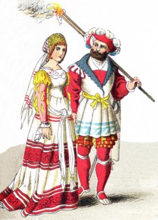 The figures pictured here represent an English couple of high rank between 1500 and 1550. The