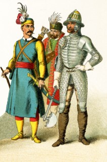 The figures pictured here are Hungarians in 1500. They represent, from left to right: Hungarian