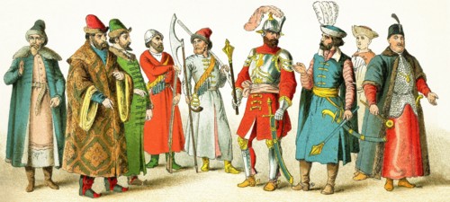 The Slavonic figures pictured here date to 1500. They represent, from left to right: a Russian