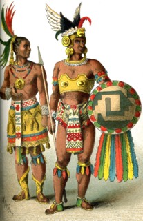 This illustration shows Mexicans around A.D. 1500. At left is a high-ranking man and at right is a