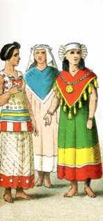 The figures pictured in this illustration show two Mexican women and a Mexican priestess around A.D
