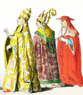 The figures pictured here represent Italians around 1500 A.D. They are from left to right: Pope