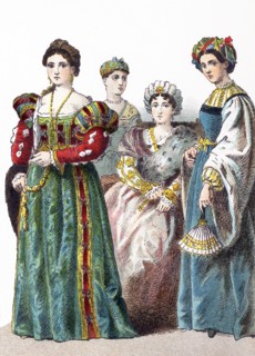 This illustration, which dates to 1882, shows four Italian women between 1500 and 1550.