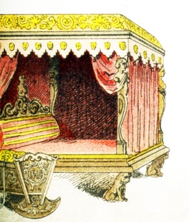 Shown here are European artifacts from approximately the year 1500.They are a bed and a cradle. The