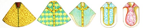 Shown in this image are a variety of ecclesiastical costumes related to the Christian Church. They