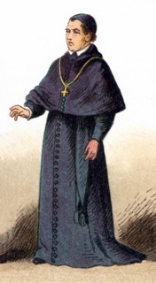 The illustration shown here depicts the ecclesiastical costume of a bishop in house costume. The