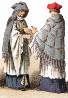 The illustrations shown here depict the ecclesiastical costumes of a Canon wearing a cope and amess