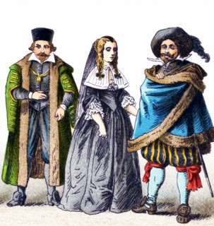 The figures represented here are all Germans in the 1600s. From left to right, they are: a man of