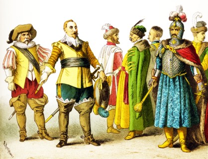 The figures shown here represent, from left to right, are: a Swede, Gustavus Adolphus (died 1632),