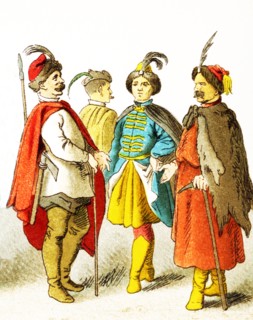 The figures shown here represent, from left to right, are four Polish men. The clothes, attire, and