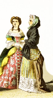 The figures represented here are French ladies of rank around 1600. The illustration dates to 1882.