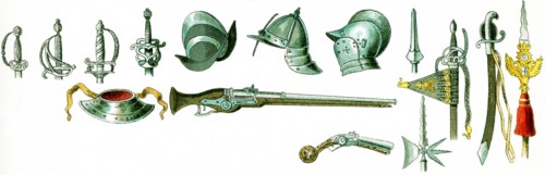 Shown here are miscellaneous military weapons that date to the 1600s. They are, from left to right,