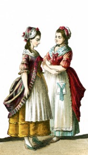 The figures picture here are two female German citizens in 1700. This illustration dates to 1882.
