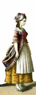 The figure pictured here is a German female citizen in 1700. This illustration dates to 1882.