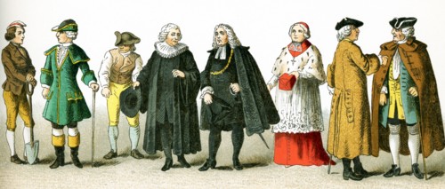 The figures picture here are Germans in 1700. They are, from left to right: peasant, traveling
