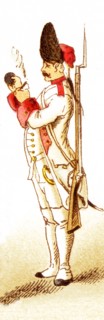 The Figure represented here is an Austrian grenadier in 1748. The illustration dates to 1882.