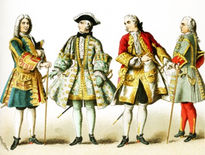 The figures represented here are French people from 1700 to 1750 A.D. They are, from left to right: