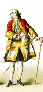 The figure represented here is a French noble from 1700 to 1750 A.D. The illustration dates to 1882
