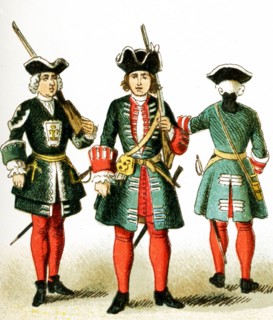 The figures represented here are French people from 1700 to 1750 A.D. They are, from left to right: