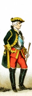 The figure represented here is a French general from 1700 to 1750 A.D. The illustration dates to