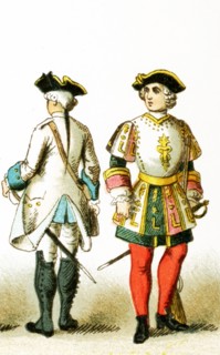 The figures represented here are French people from 1700 to 1750 A.D. They are, from left to right: