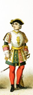 The figure represented here is a French palace guard in 1772 A.D. The illustration dates to 1882.