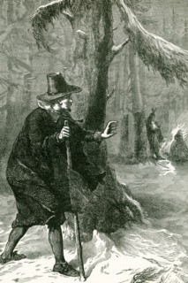 This 1890s illustration shows Roger Williams (1603-1683) seeking refuge among the Indians. Williams
