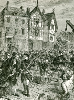 This illustration shows British troops in Boston during the period leading up to the American