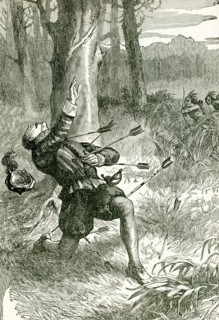 This illustration shows the murder of Governor John White's assistant. In 1587, White became