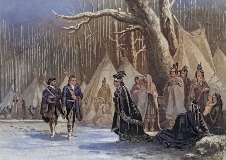 Washington und Gist besuchen die Indianerkoenigin Alliquippa.