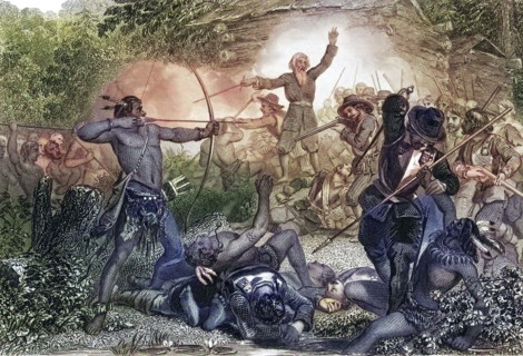 General Goffe bei der Abwehr der Indianer in Hadley.