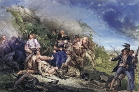 Die Schlacht am Bunkers Hill bei Boston.