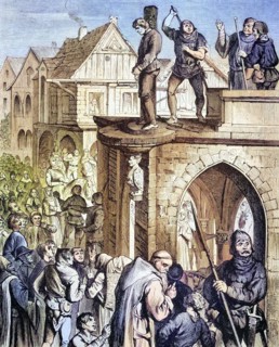 Exhibition at the pillory on the court arbour in Berlin in the Middle Ages.