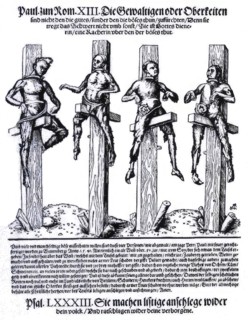 Burning of witches in Wittenberg, woodcut showing the burning of four persons as witches in