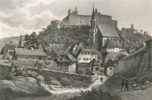 View of Kulmbach with the Plassenburg, Old Town and Petri Church, c. 1847, Upper Franconia,
