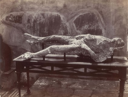 Human cast, Pompeii, victims of the volcanic eruption in 79, illustration from 1870, Italy,