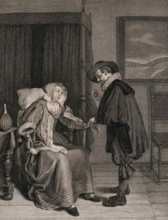 A Dutch doctor is taking the pulse of a patient.