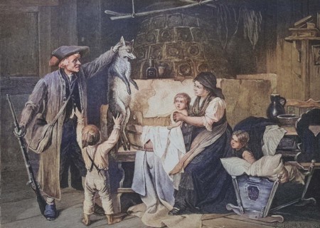 Hunter brings home a shot fox and presents it to his family.