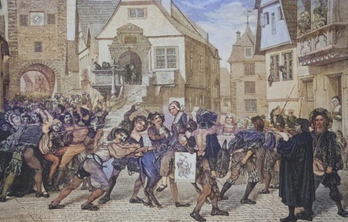 Punishment of domestic discord in the Middle Ages.