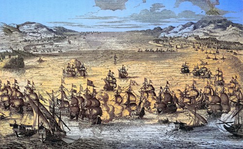Naval battle between the Dutch and French navies at Syracuse on the 22nd of Aril 1676.