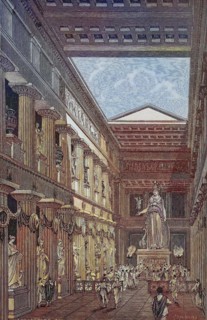 The statue of Athena Parthenos of Pheidias in the Cella of the Parthenon.