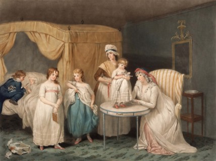 Domestic family scene with mother.