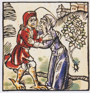 Witch, bogeyman with the devil, ca 1580, Historic, digitally restored reproduction from an original