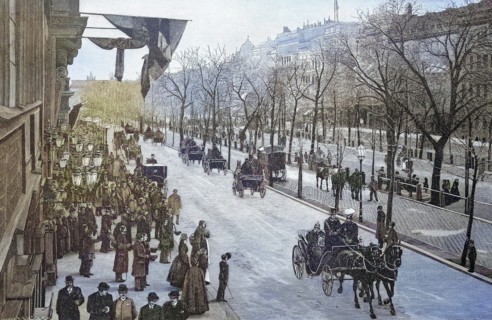 The Emperor during a ride in a horse-drawn carriage on Unter den Linden in Berlin