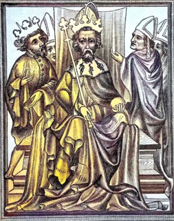 Emperor Charles IV in the imperial order with his son Wenceslas and bishops