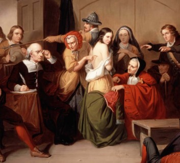 The examination of a woman for signs of witchcraft in the Middle Ages. The women have denounced a